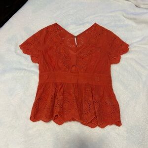 Free People Vibrant Orange Eyelet Blouse